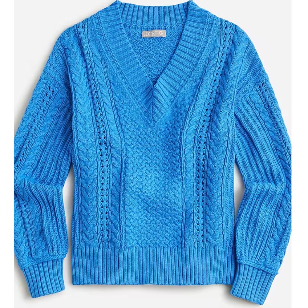 J. Crew Bright Blue Cable-Knit V-Neck Sweater